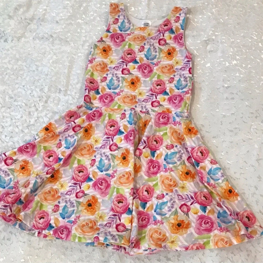 Girls Floral Skater Dress - Pink & Orange NWOT Size 14